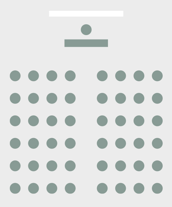 Grafik mit Punkten gleichmäßig in zwei Spalten aufgeteilt zur Veranschaulichung der Bestuhlung